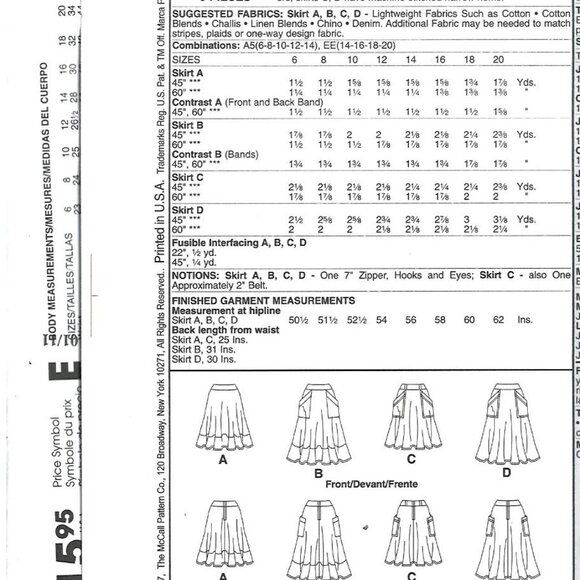 McCalls M5431 Misses Easy Skirts 2 Lengths Misses Sizes 14-20 - Picture 3 of 3
